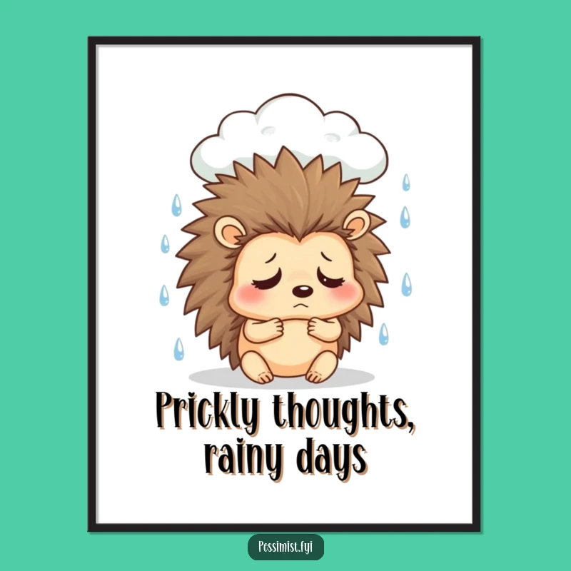 Funny Free Printable Wall Art: Sad Hedgehog Rain Cloud - Quirky Downloadable Decor!
